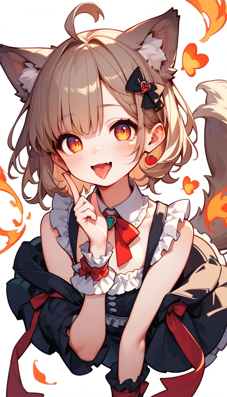 cute girl wearing a wolf costume、 cute smile、 Gao's Pose 、Tail frilly、