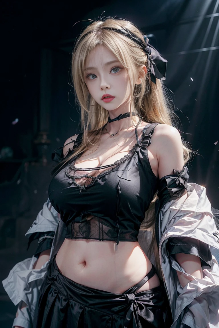 full hd 8k, Girl standing in front of a dark night scene, full moonlight reflecting on her beautiful face. Her long, silky hair was gently blown by the night wind, creating a gentle and romantic feeling. She is walking on a large beach. She looked up at the starry sky, as if searching for something, her eyes showing a pensive and lonely look. The full moon shines in the night sky creating a beautiful scene. The girl has long, strands of hair,  Light blonde hair, a luxurious and noble beauty. The moonlight shines on the girl's delicate face, highlighting her large, round light brown eyes, creating a natural, gentle beauty. She wore a little sexyly black bikini to create a sexy beauty. Her plump breasts were exposed, revealing her plump and extremely sexy breasts. These images capture detailed panoramic portraits and views of the sky and sea. All create a beautiful, wonderful picture that makes people unable to take their eyes off the scene. All of these details are depicted clearly and sharply, creating sexyly poses,