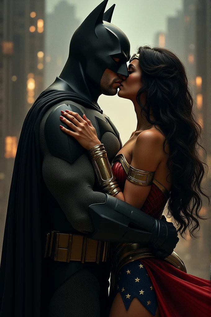 Batman and wonder woman kiss - SeaArt AI