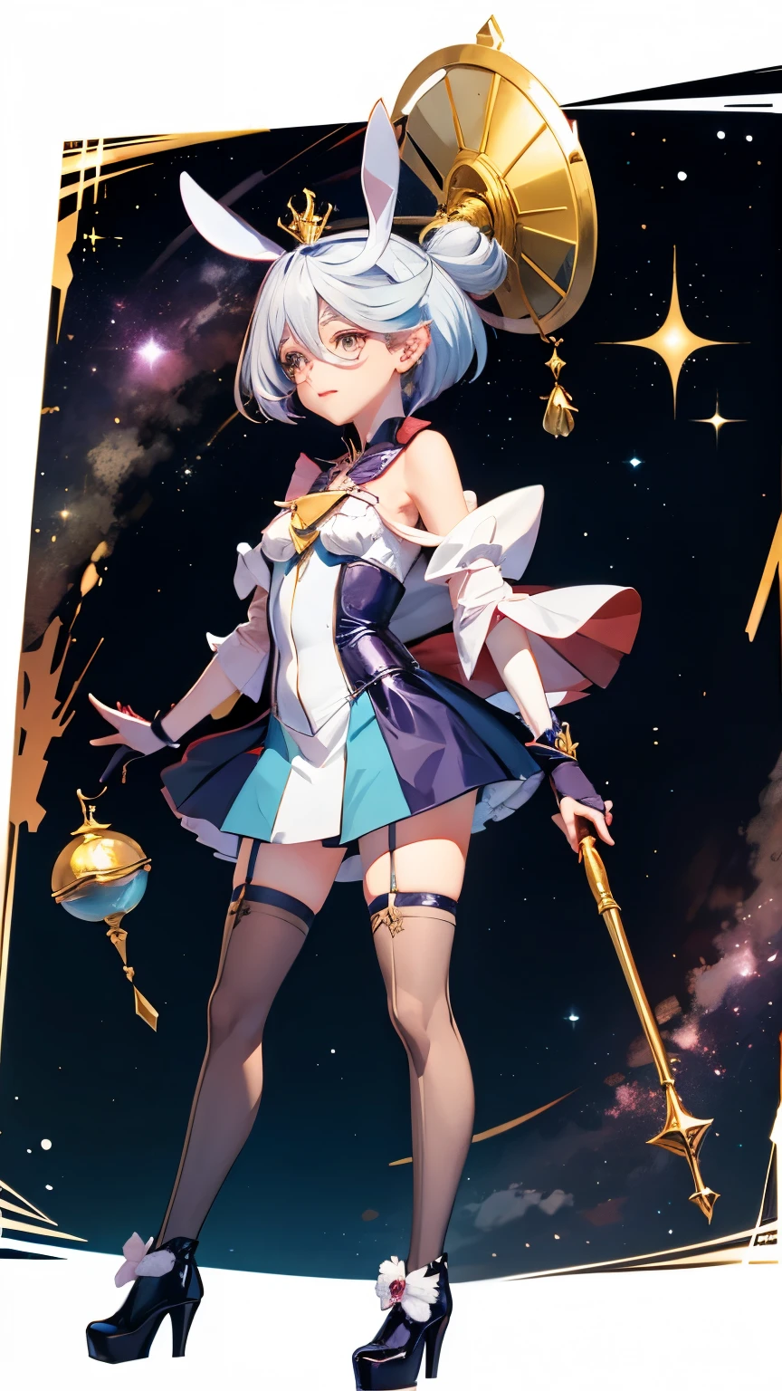 Woman with weapon coming out of body、kawaii、A magic circle appeared overhead and at your feet、moonlights、victorious pose、a smile