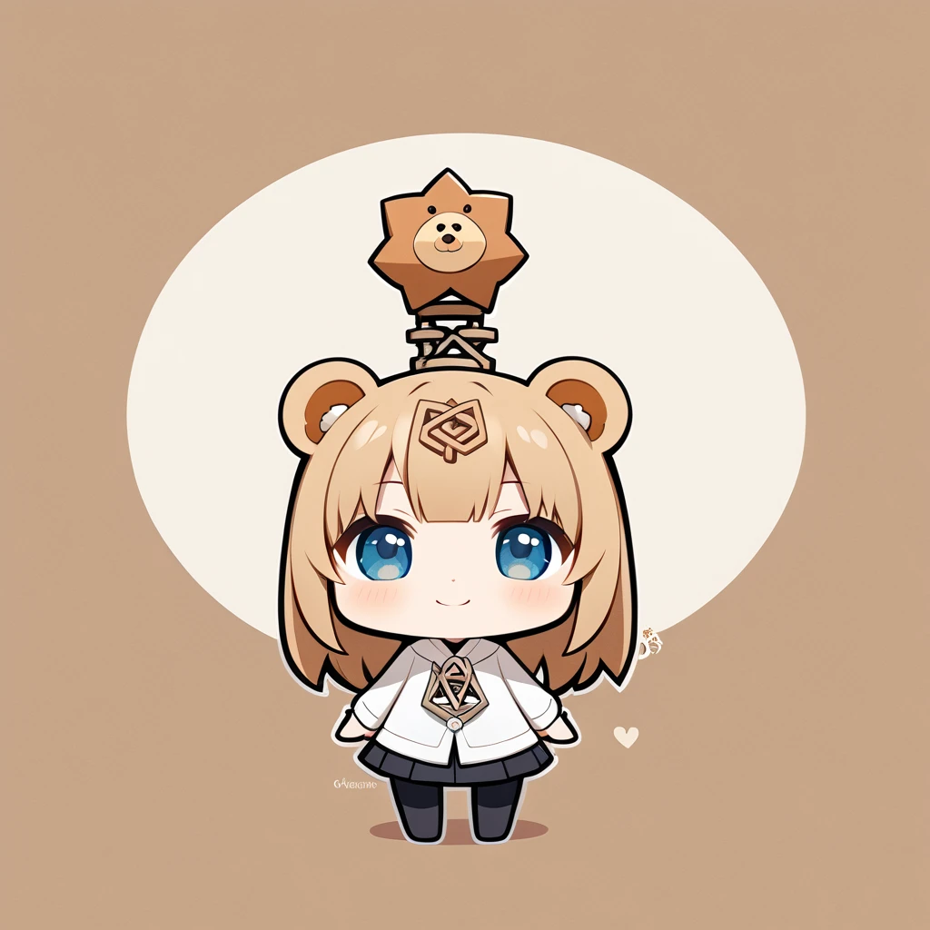 ultra-small deformation, Chibi Cute, 1girl, solo, full body, smile is anagram of bear, simple background