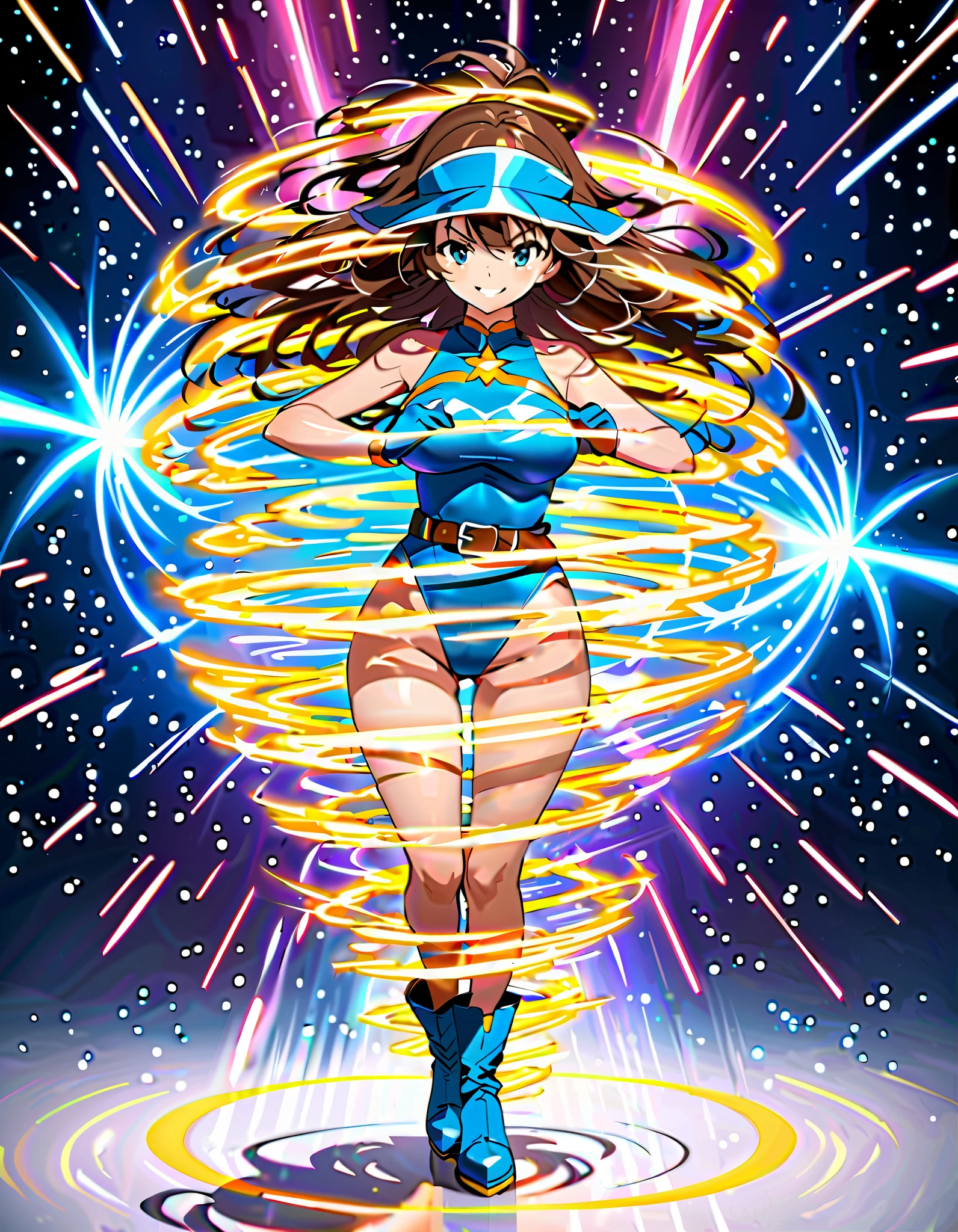 ((Beautiful)) ((Green eyes)) ((mardi gras theme)) ((extra larger breast)) ((hourglass figure)) ((wide hips)) ((Brown hair)) ((long hair)) ((Margi gras fitted outfit)) ((high purple stocking)) ((high green stocking)) ((glitter everywhere)) ((green glitter)) ((yellow glitter)) ((purpel glitter)) ((baton)) ((gold baton)) ((twirling boton)) ((elegant smile)) ((playfull)) ((excited expression)) ((prade background)) ((skin tight outfit))