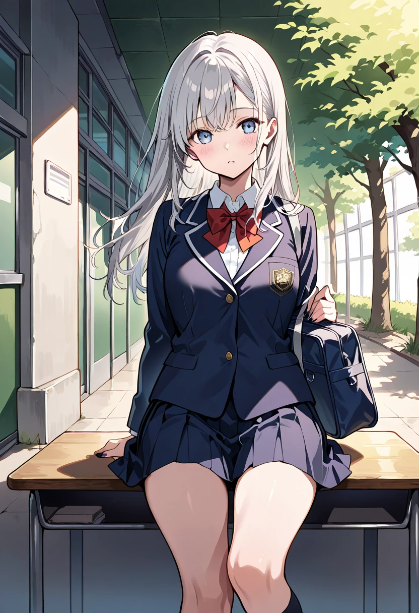 Werewolf, school uniform, silver hair, School bag