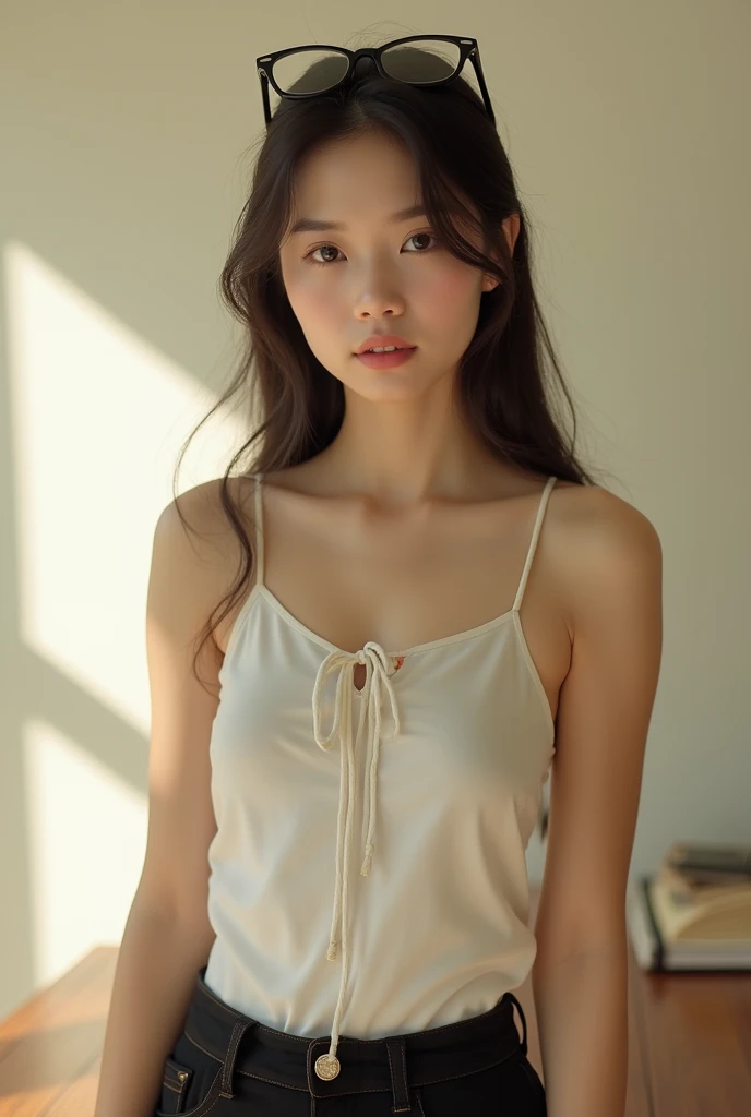 Highest quality、Japanese、18-year-old、Hostess、cute、private、Off-shot、(Living Style:1.3)、Selfie、Selphy、(1 person)、(slender:1.2)、(camisole:1.2)、(Small Ass:1.4)、(Small waist:1.3)、(small hip:1.3)、Crouch