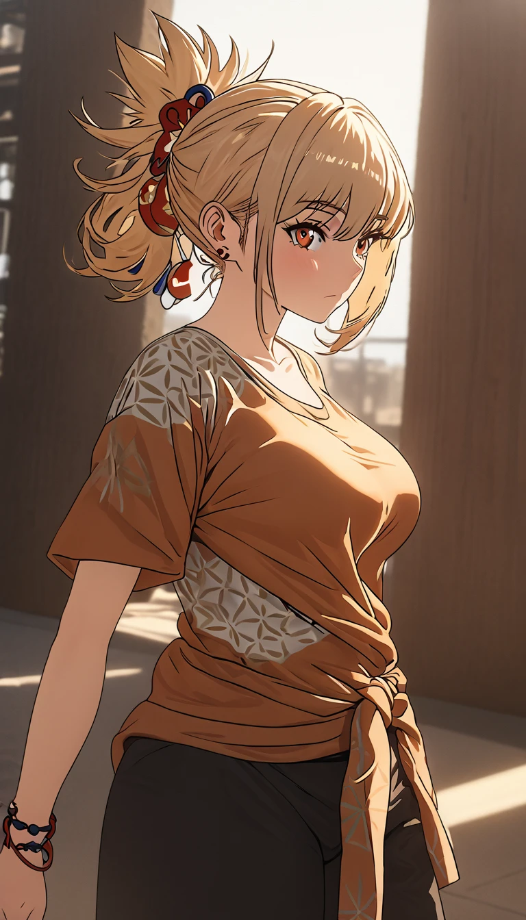 a woman wearing a flannel shirt tied around her waist, a t-shirt, and shorts, detailed face, beautiful detailed, golden hour lighting, vibrant colors, cinematic composition, 8k, best quality, masterpiece, large breasts, , full body, anime cover, girl, solo, mature female,yoimiya, bangs, blonde hair, hair ornament, hair between eyes, ponytail, sidelocks, orange eyes, light brown hair,(negative_v2 Color_Balance_Calibration:0.8), unaestheticXL_cbp62 , negativeXL_D, whole body shot, full body, (negative_v2 Color_Balance_Calibration:0.8), unaestheticXL_cbp62 , negativeXL_D
