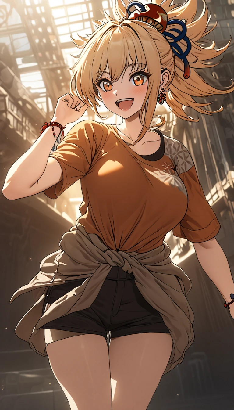 a woman wearing a flannel shirt tied around her waist, a t-shirt, and shorts, detailed face, beautiful detailed, golden hour lighting, vibrant colors, cinematic composition, 8k, best quality, masterpiece, large breasts, , full body, anime cover, girl, solo, mature female,yoimiya, bangs, blonde hair, hair ornament, hair between eyes, ponytail, sidelocks, orange eyes, light brown hair,(negative_v2 Color_Balance_Calibration:0.8), unaestheticXL_cbp62 , negativeXL_D, whole body shot, full body, (negative_v2 Color_Balance_Calibration:0.8), unaestheticXL_cbp62 , negativeXL_D
