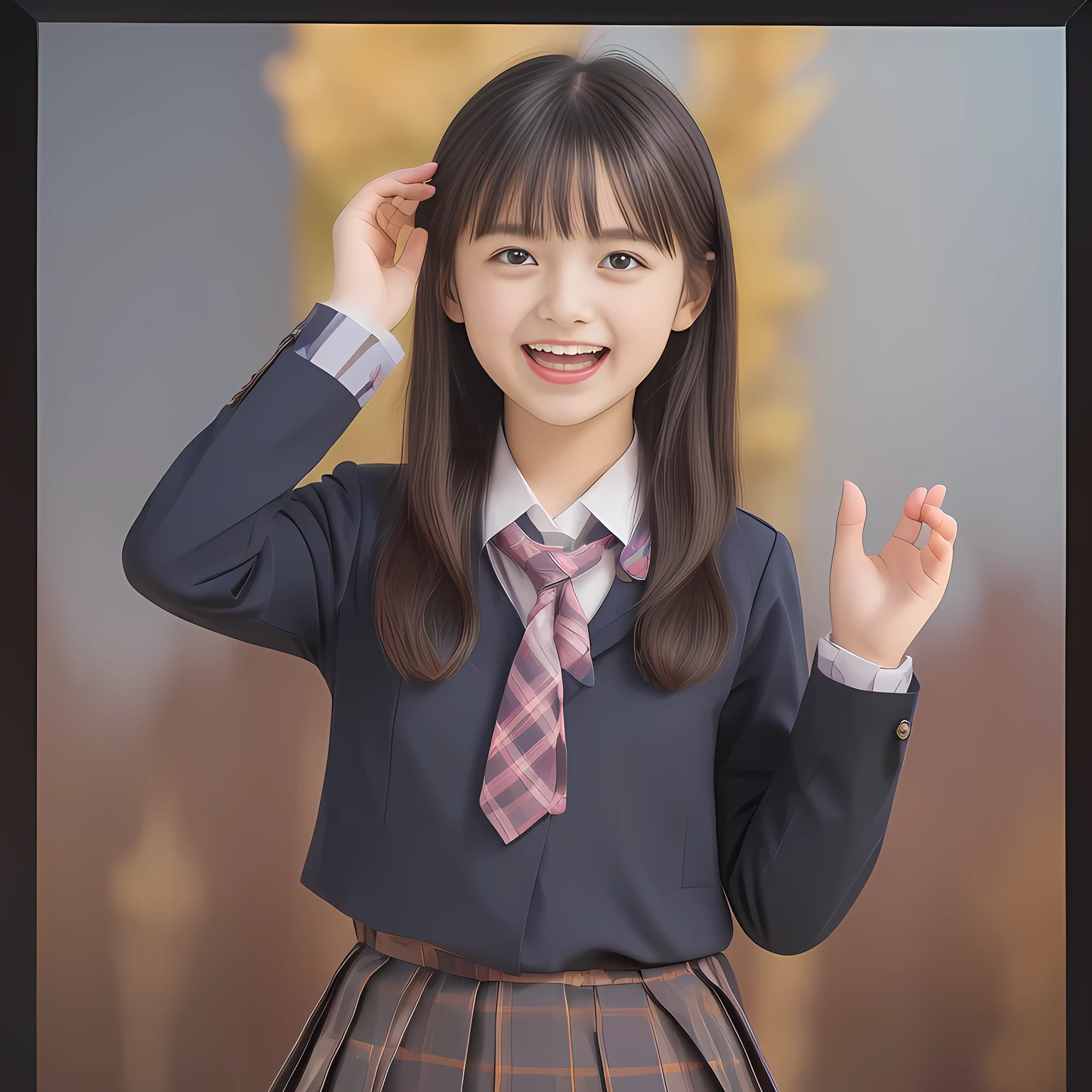 (Highest quality, masterpiece:1.2), Highest quality, High resolution, 1080P, 8k, clearly detailed, low-angle shot, (Two 14yo girly fashion models are flying in the space and falling down to the viewer, bending down at the waist and their shining eyes are looking at the viewer directly, Girls faces are at the top of the photo frame, Low-angle-shot from below the girls' hands, full of girly lovely dream background: 2.0) (Nobly bowing super-pretty shining-long-hair super-beautiful super-bewitching super-cute expensive school-uniform pretty slender 14yo-fashion-model of most-beautiful-school-uniform-girl-models photo-magazine in Japan, too beautiful aristocratic daughter laughing at the viewer, in supreme bliss, bowing and accepts the viewer's every desire: 1.8), (long bottom eye-slashes, long top eye-slashes), (very bewitching beautiful full-open lips: 1.4), (neat gorgeous school uniform of private high school in Japan. navy-school-blazer with gold-emblem, super-neat navy-blue-lined-tartan-checkered light-sky-blue-pleats-school-skirt, super-girly plain-red ribbon on the breast: 1.5), (bewitching expression, smile, lips, and pose to corrupt the viewer, everything is planned and prepared to corrupt the viewer into the allusion of love towards the girl: 1.2), (clearly detailed foreground focusing on girl's beauty and cuteness, gorgeous blue girly bed background of full-of-girls girly-heaven: 1.2), (extending her arms to the viewer like requesting hugging, calling out the name of the viewer loudly), (sky-blue checkered school skirt), (several golden heart cute accessories)