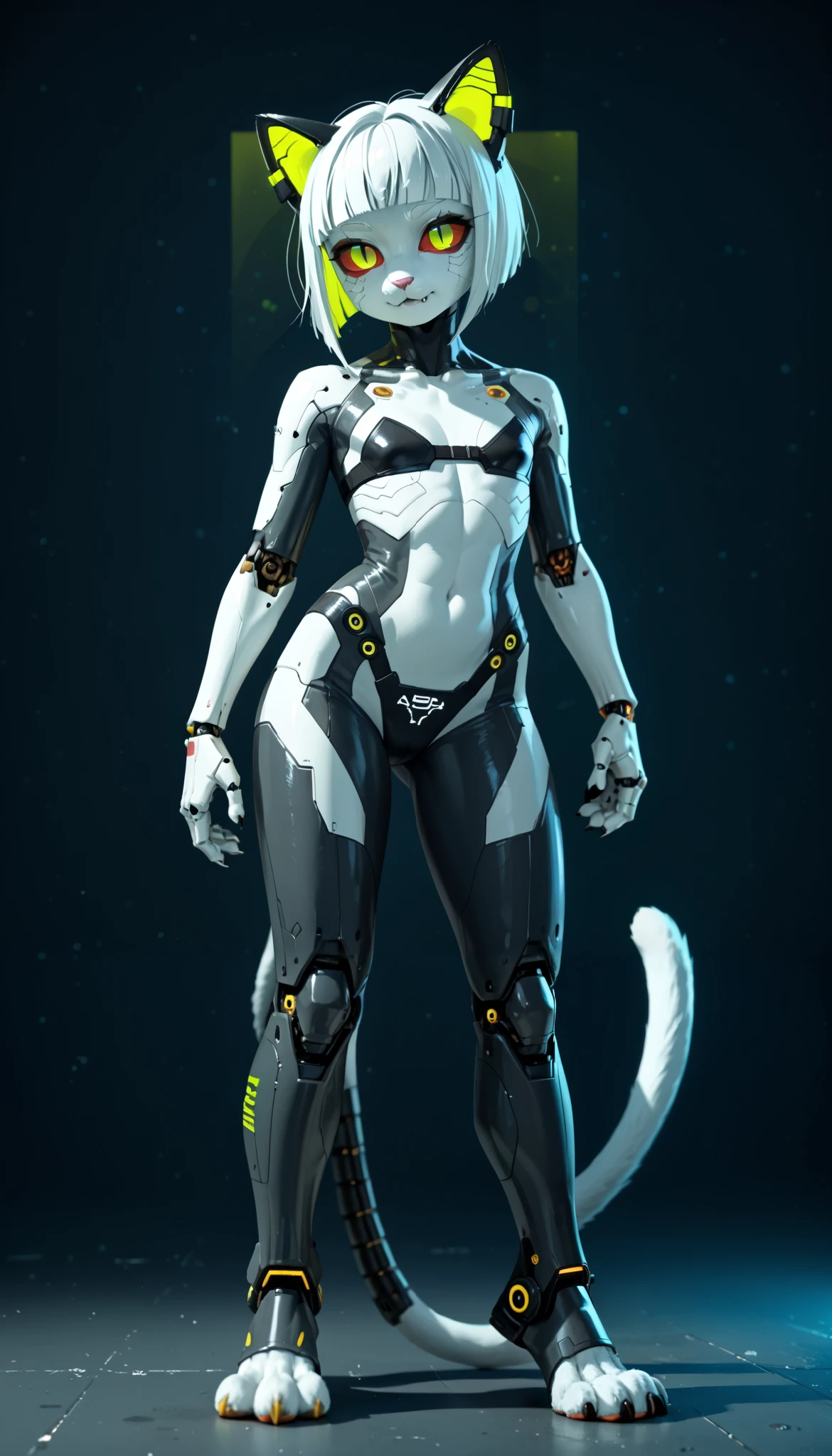 (zPDXL2), (PonyXLV6_Scores), source_anime, Expressiveh, full body portrait shot, BREAK
Inhata4564, 
1girl, anthro, furry, cyberpunk cat girl, one cute fang, cybernetic implants, android, slit pupils, cat eyes silhouette, cowboy shot, young girl, tiny proportions, tiny chest, skimpy neon hologram cyberpunk outfit, high cut, cutout, tight, cybernetic neon cat ears, neon cybernetic cat tail, digitigrade legs, dynamic erotic pose, using a neon color palette of blues, greens, and purples, abstract cyberpunk background, 