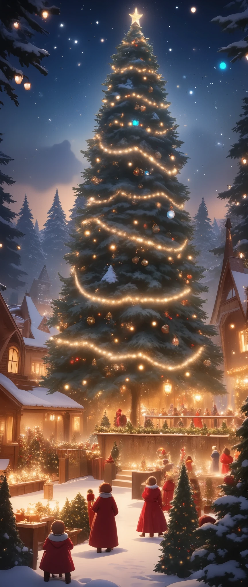  beautiful Christmas tree 、Huge fir tree 、 lots of decorations、 Illuminations、Happy Time