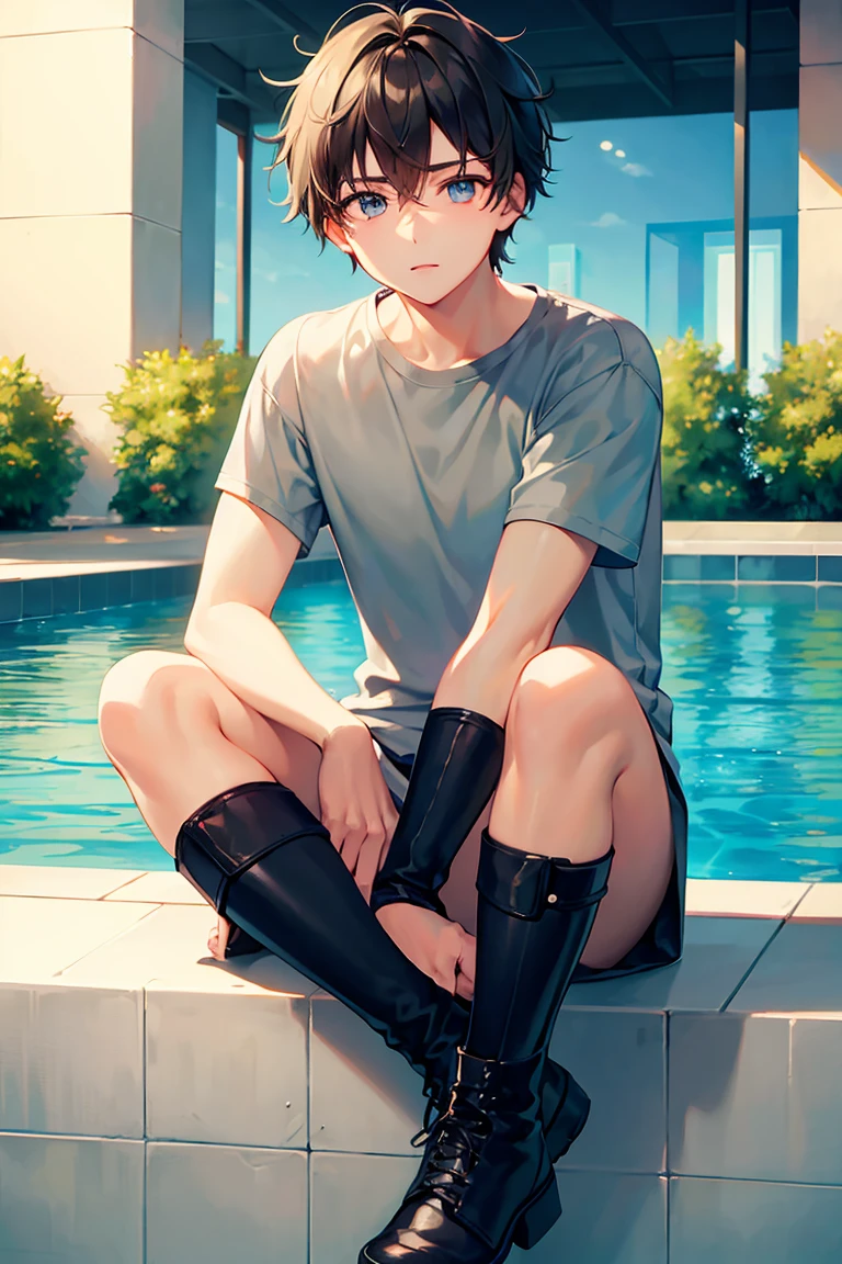 masterpiece, Highest quality, One boy, alone, Men&#39;s Center, Angra Mainyu, bandana, bandage, bubble gum, chewing gum, sofa, Black jacket, Black shorts, Lie in, behind, White shirt,
