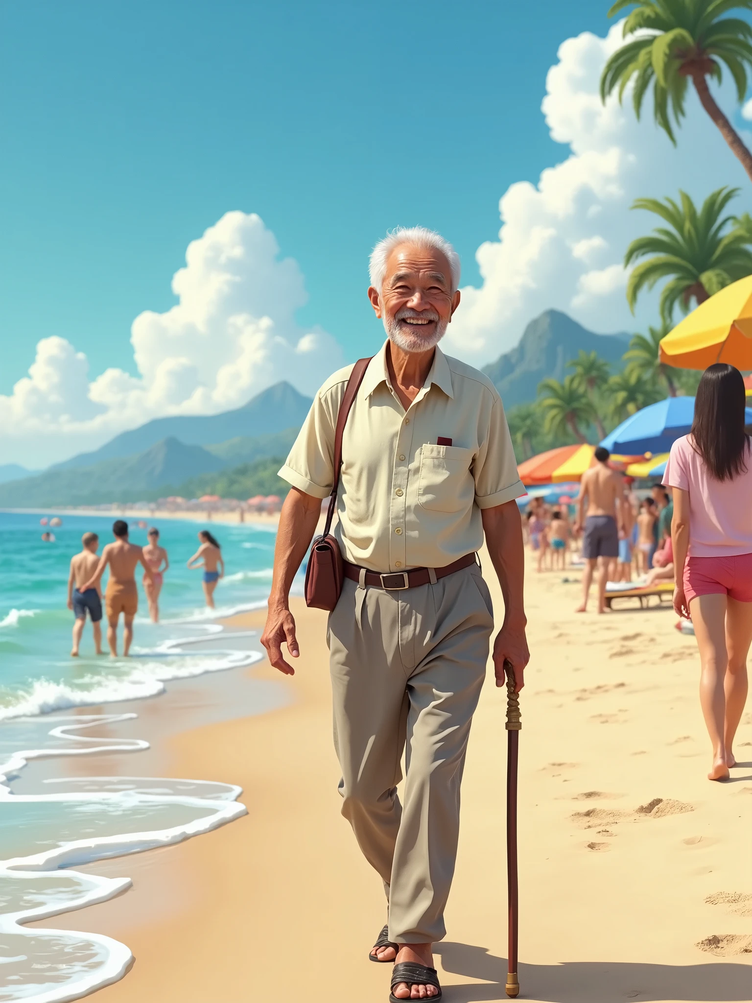 Japanese middle-aged men,beach,



