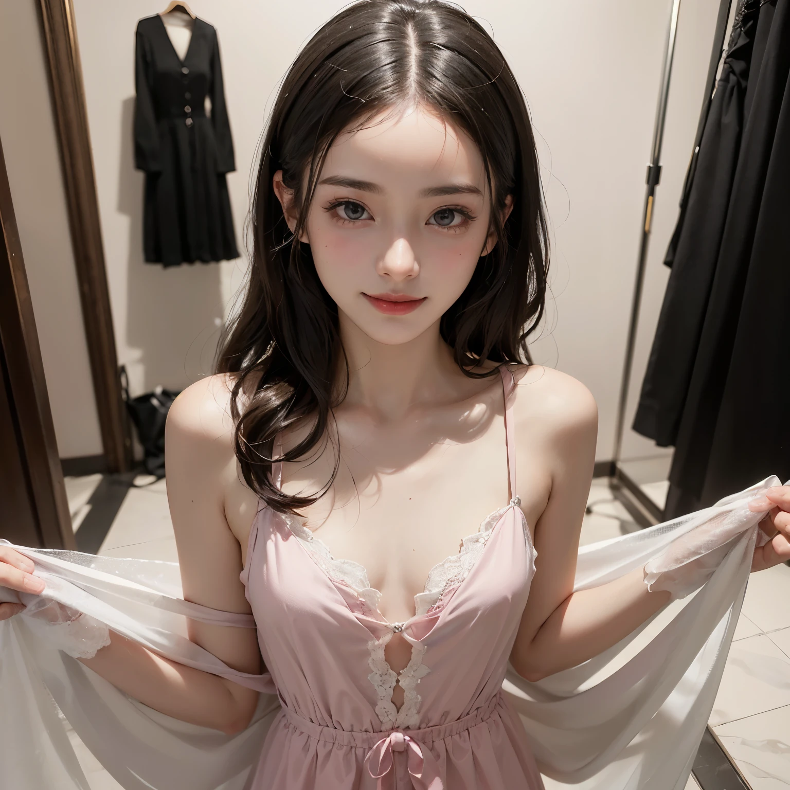 Dressing room、Super detailed、Particles of light:0.5、Beautiful Eyes、Mouth half open、Natural Texture、Mature slender beauty、、Small breasteteora Austria (Meteora Austria) - Re:CREATORS (Re:Creators)、Off the shoulder、sexual temptation、