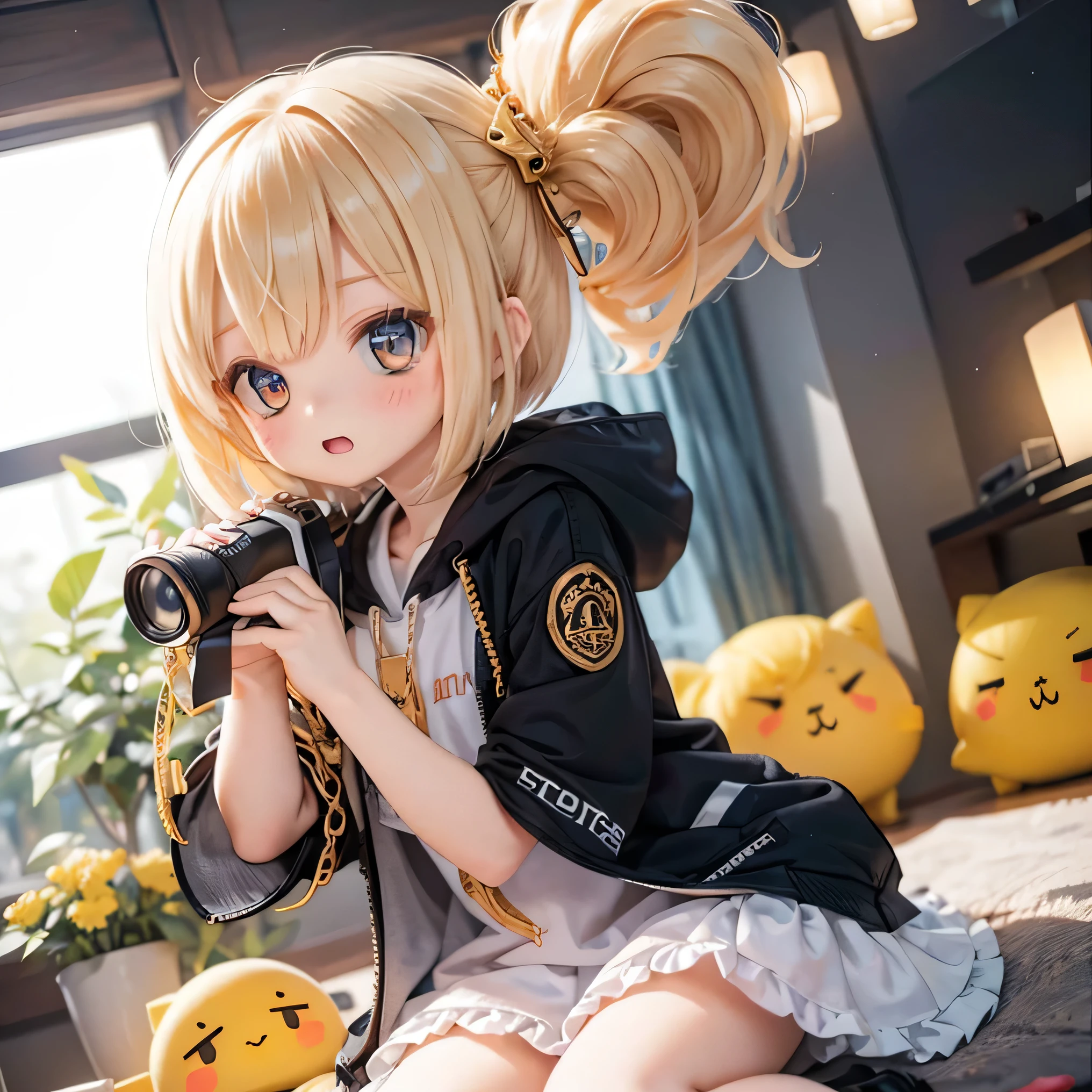 (8K、master piece、highest quality、highest level、Highest image quality、muste piece、intricate details、high resolution、depth field、Natural light、professional lighting)、(one girlish girl)、solo、(cute:1.2)、very beautiful 16 year old cartoon girl、(high detail skin: 1.2)、Photorealistic anime girl rendering、Realistic anime 3D style、美しい明るいブロンドのlong hair、強烈なred eyes、strong eye highlights、very big breasts、perfect anatomy、((black jacket、wearing white fancy lingerie、supple and thin fabric、mini skirt、metal accessories、))、decorative choker、hands behind the back、綺麗なプラチナblonde hair、long hair、crossed bangs、asymmetrical bangs、bob cut、stick out ears、eyelashes、red eyes、とてもミステリアスなsmile、Attractive、(sophisticated headphones)、Body shiny with oil、thighs open、smile、spread your legs、Lying、squat、I can see my pants、Draw so that the crotch cloth of the white underwear is visible.、Skirt flip、((破れてボロボロの損傷したデニムのmini skirt))、(graffiti:1.5)、paint splashes、put your hands behind your back、towards the wall、When I look through the viewfinder、bracelet、thigh strap、Body Painting、head tilt、blonde hair、iris blue eyes、(Body shiny with oil)、8K resolution、Complex clothing、intricate details、Pants visible from skirt、Panties fully visible、boyish girl、short hair、showing off her panties、panties look good、string panties、Angle from feet、angle from below、Angle looking up from below、Crotch show off、(lewd girl:1.2)、