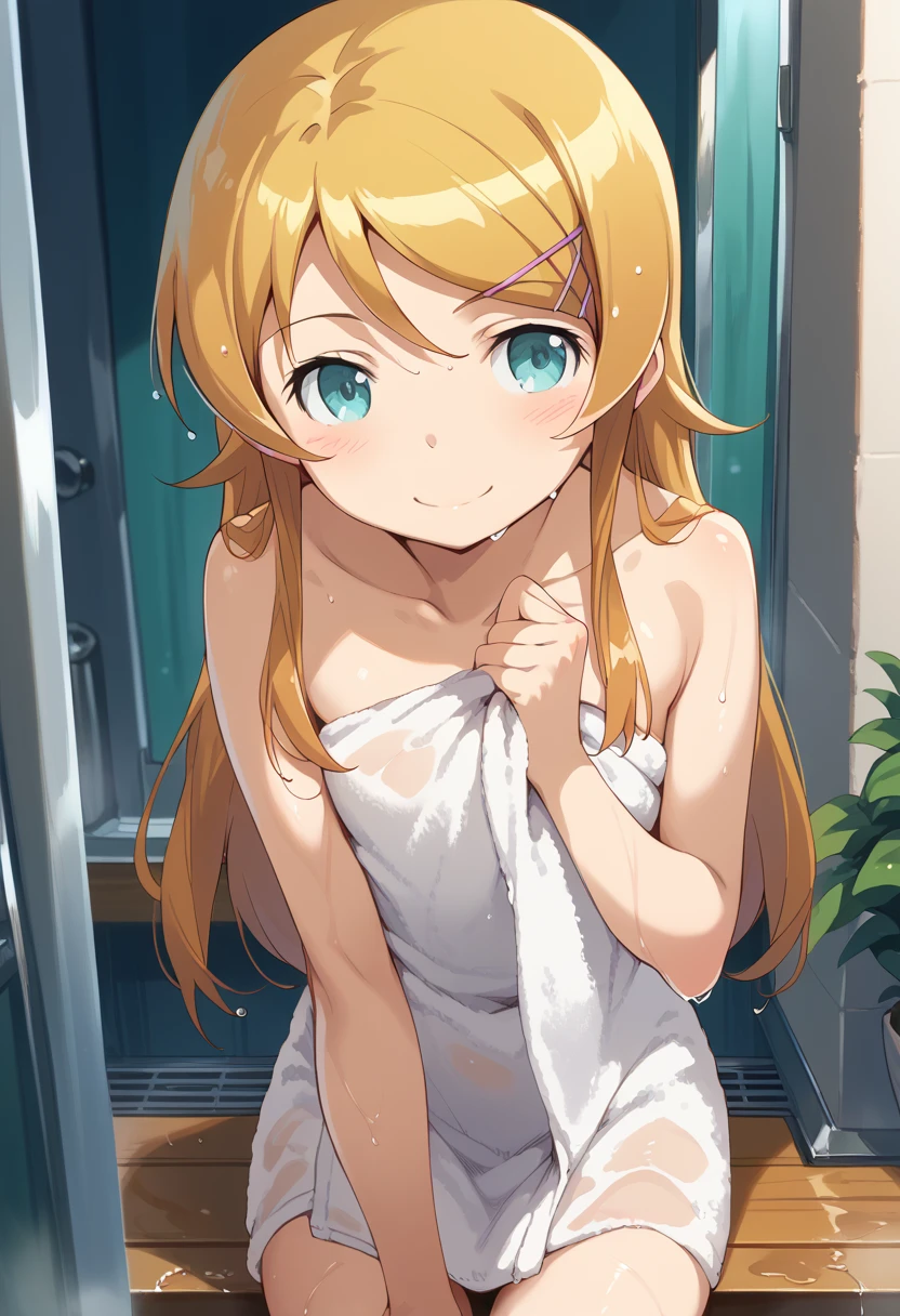 masterpiece, high definition , top quality,8k
(kirino kousaka,young)(Naked with a towel, wet)smile