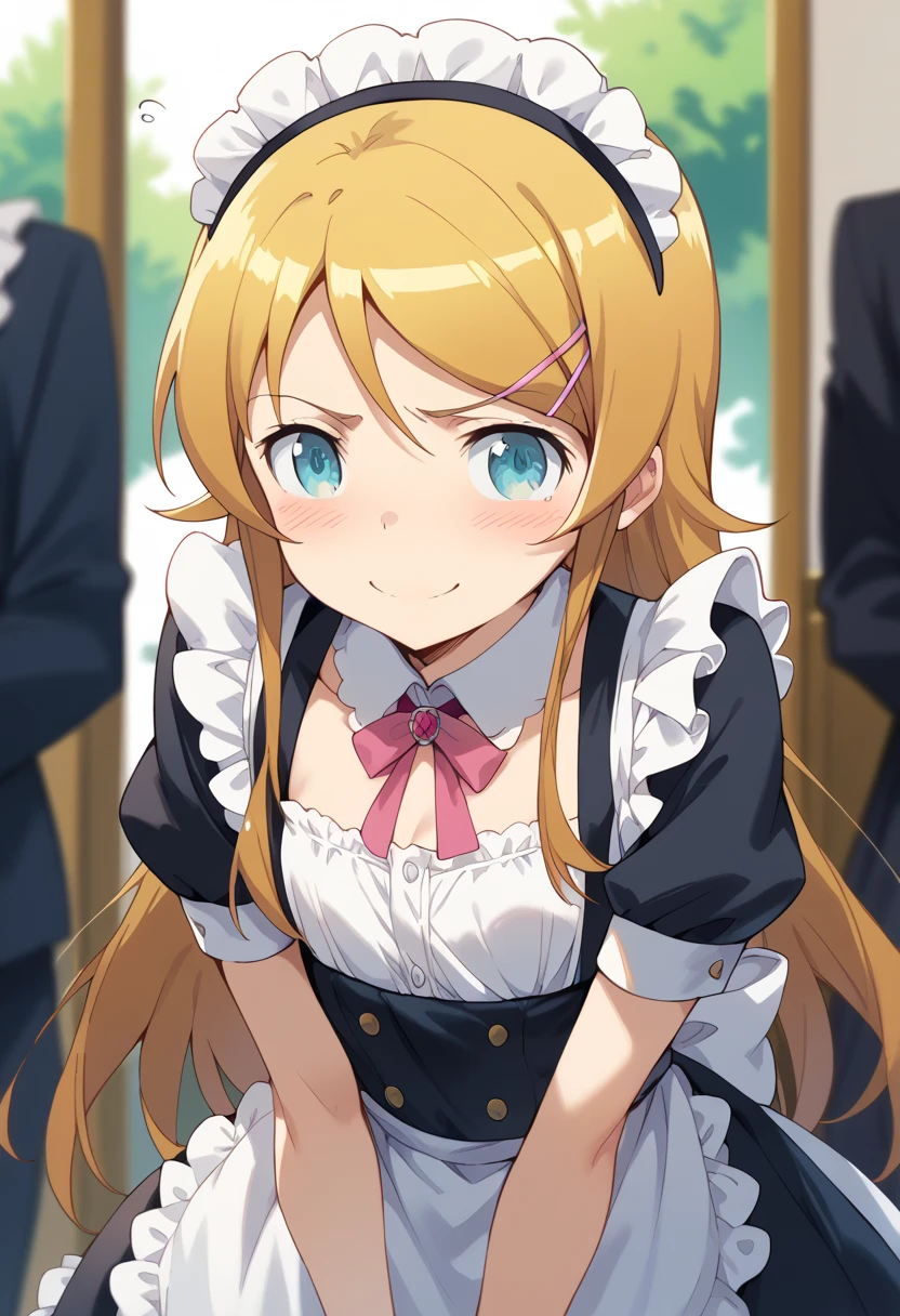 masterpiece, high definition , top quality,8k
(kirino kousaka,young)( black maid clothes,White brim)smile, Embarrassing 