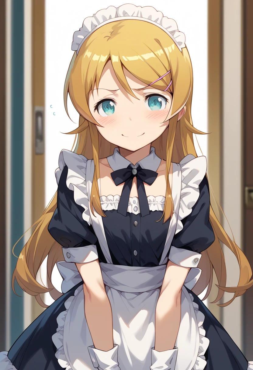 masterpiece, high definition , top quality,8k
(kirino kousaka,young)( black maid clothes,White brim)smile, Embarrassing 