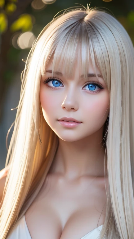 A perfectly beautiful face、Super long messy silky beautiful blonde、Beautiful cute girl 、Sexy and very beautiful cute face、Beautiful cute sexy bright pale sky blue big eyes、Long beautiful bangs、Very super long beautiful blonde shiny silky hair、Very white skin、Cheek gloss、Glossy skin、eyeliner、A peerless beauty、Hair above the eyes、片Hair above the eyes、Hair between the eyes、