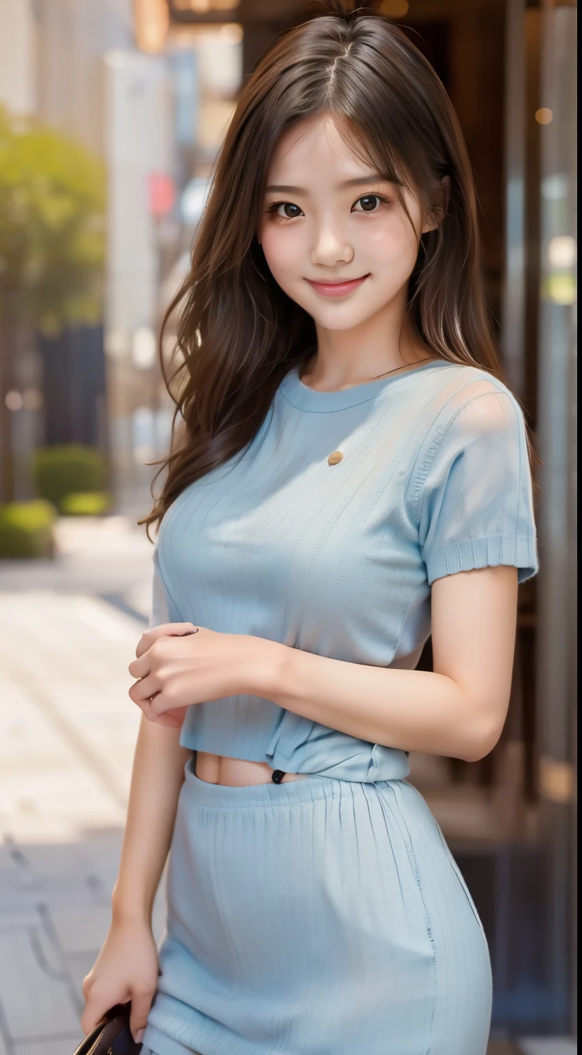 masterpiece、Top image quality:1.2、((beautiful young woman with))、Transparent skin:1.2、{A slight smil}、(kawaii)、Short sleeve knit、luxury hotel、depth of fields