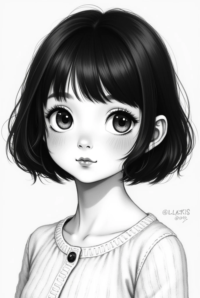 (( black and white ink portrait high detail))) :  Emma Myers young  ,Short hair and white summer knitwear, summer knitwear,  Short hair ,  Short hair  with bangs, Girl with a cute face,  Portrait of a cute pretty face ,  french bob , white skin!!, 短い茶色の髪と large eyes ,  soft portrait shot 8k , beautiful bright 、 large eyes ,  pretty girl ,  Young girl with short hair ,  Best image quality,  masterpiece fails,   young girl, Ultra-realistic photo portrait , Studio recording quality , Emma Myers young , very young girl ,short 150cm ,(( black and white ink portrait high detail))),(( black and white ink portrait high detail)),(( black and white ink portrait high detail)),(( black and white ink portrait high detail))