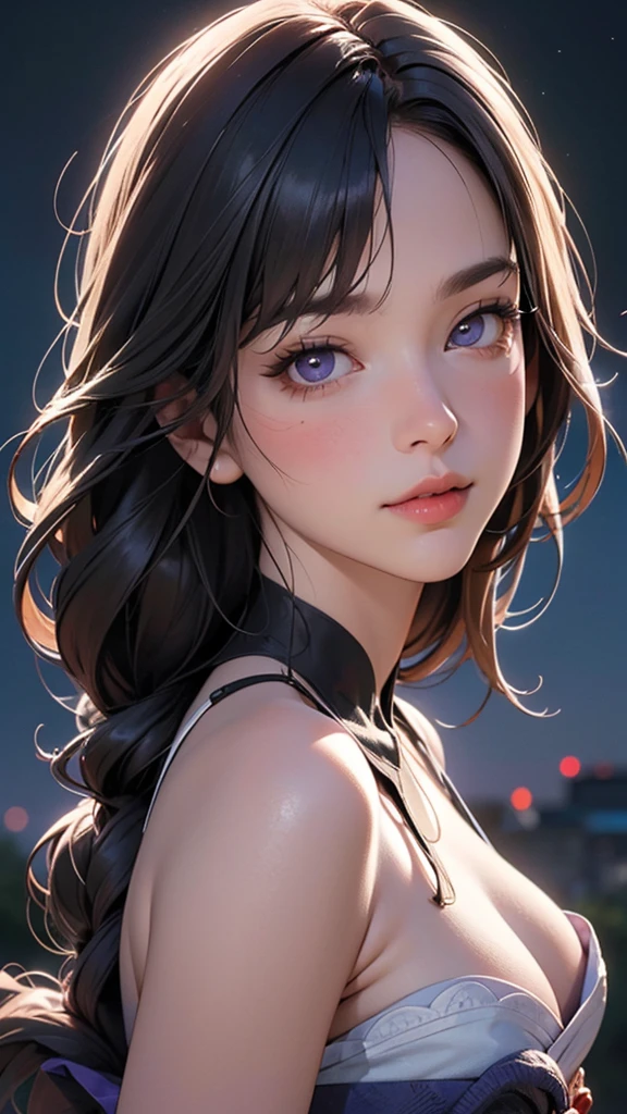 (muste piece:1.3), high resolution, （night sky:1.4）、(Shot from the side:2.4)、(Looking up at a shiny object:1.4)
, Highly detailed CG unity 8k wallpaper, Reality, photorealistic, Raw photo, beautiful detailed face, detailed cloth texture, detailed hair texture, perfect body, pretty face, anatomically correct, Highly detailed face and skin texture,, (beautiful hands), (fair skin, glossy skin:1.2), detailed eyes, symmetrical eyes,double eyelids, thin eyebrows, (glossy lips:1.4)