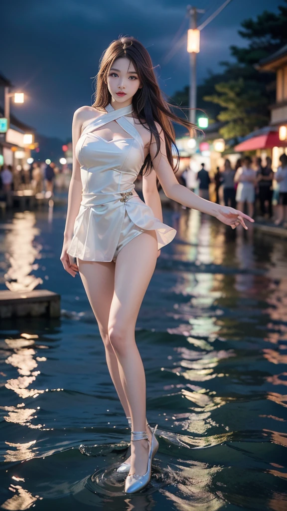 (Ultra Real), (Illustration), (High Resolution), (8K), (Very Detailed), (Best Illustration), (Beautiful Detailed Eyes), (Best Quality), (Ultra Detailed), (Masterpiece), (Wallpaper), (Detailed Face), Droopy Eyes, Sweaty, full body, long legs, long Hair, Inner Color, Solo, naked girl, wedding, naked body, naked, huge boobies, huge boob, slim body, smile, city at night, night view, spread