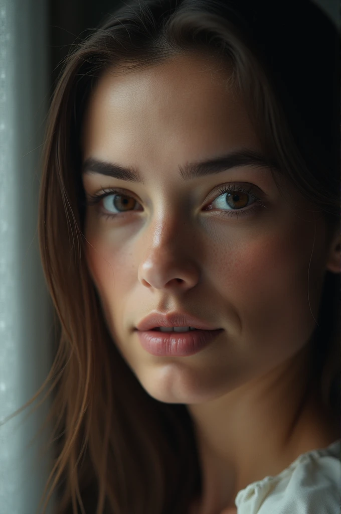 YES NSFW, Goddess, Realistic Babe, (best quality,4k,8k,high res,masterpiece:1.2),ultra-detailed,(realistic,photo realistic,photo-realistic:1.37), half portrait, beautiful face,flowing hair,wisdom,serene expression,divine beauty,ethereal glow,heavenly aura,graceful pose,golden halo,sparkling eyes,elegant gown,light pastel color palette,soft lighting,delicate brushstrokes,classic half portrait, Renaissance style,sublime tranquility