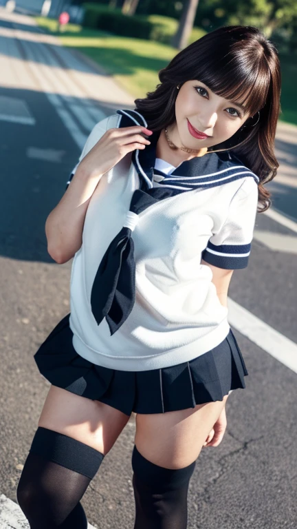 grab the hem(masterpiece,highest quality,ultra high resolution),japanese girl, ponytail:1.1,Twin tails are attractive:1.05,very beautiful  girl）,Naïve girl、(perfect limbs、perfect anatomy),(junior high school sailor suit:1.3) ,、 (strong wind, Blowing clothes and skirts:1.6),ponytail:1.3,twin tails,surprisingly cute 、Wearing Japanese school uniform、japanese school uniform、surreal 、dressed like a high school girl、surreal 、wearing a uniform、girl in uniform、wearing a uniform、 Temporarily stop、Sky seen from below、((Perfect Anatomy:1.2))、Camel Toe、((Lower body naked:1.2))、Camel Toe 、Full body Esbian、nice skin、glowing skin、nice thighs、Shining thighs、shining legs、black high socks above the knee、Japanese high school 、beautiful skin、Moist eyes、brown shiny hair、Colors and landscapes of youth、feeling of love, embarrassing smile, go to school, morning, Sheer, Wet,(((lift up the skirt)))、camel toe、A very cute girl with a young face、(Perfect and beautiful pussy line of a young person :1.2)、thin body,thin legs,Standing and grabbing the hem of a navy blue pleated skirt,very small face,from below、(((a girl with a very young face :1.3)))