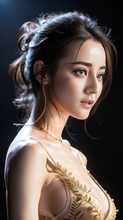 ((black background))､最high quality, masterpiece, High resolution, 1 girl,chinese wedding dress,hair ornaments,necklace, jewelry,beautiful face,in addition_body, Tyndall effect,realistic, Dark studio, rim lighting, two-tone lighting,(High resolutionスキン:1.2), 8k UHD, Digital single-lens reflex camera, soft lighting, high quality, volume lighting, Frank, photograph, High resolution, 4k, 8k, Bokeh､masterpiece, 最high quality, high quality, High resolution､(((black background)))､big breasts､
