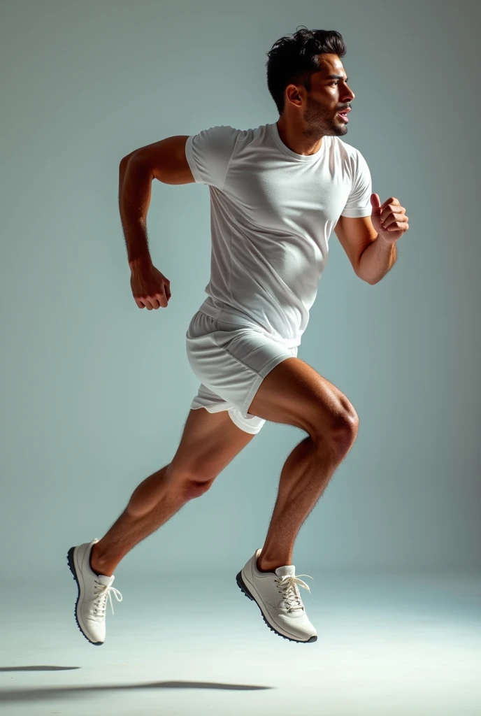 4K,best quality,Ultra-high resolution,A young male delivery man,Sweat all over the body,shorts,White socks,sports shoes,No beard