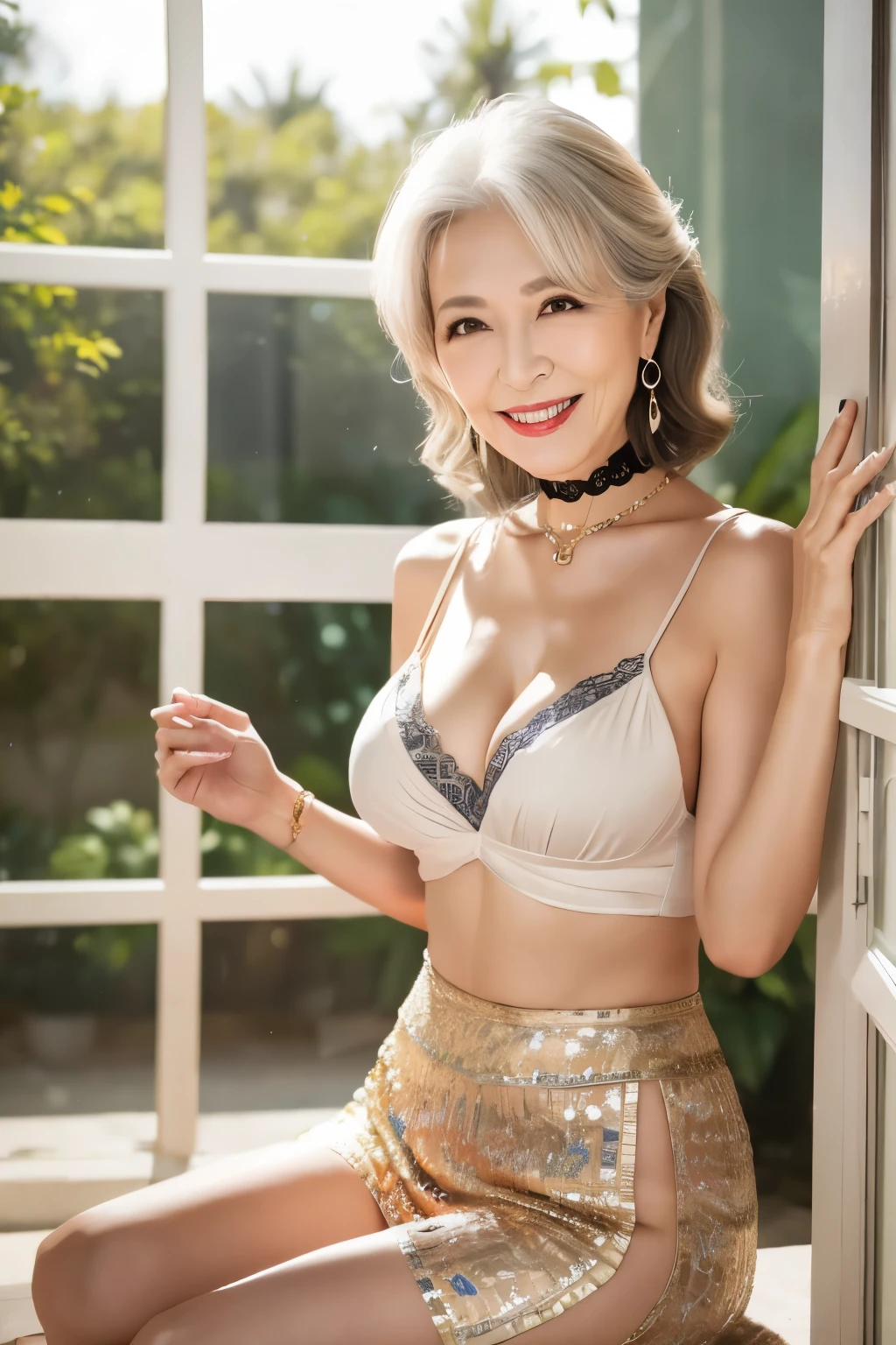 78 Mom MILF Korean, Lady large earring Big choker realisitic Gorgeous Madame Beautiful Mature Woman sexy Smile Gentle woman navel piercing 4K High quality