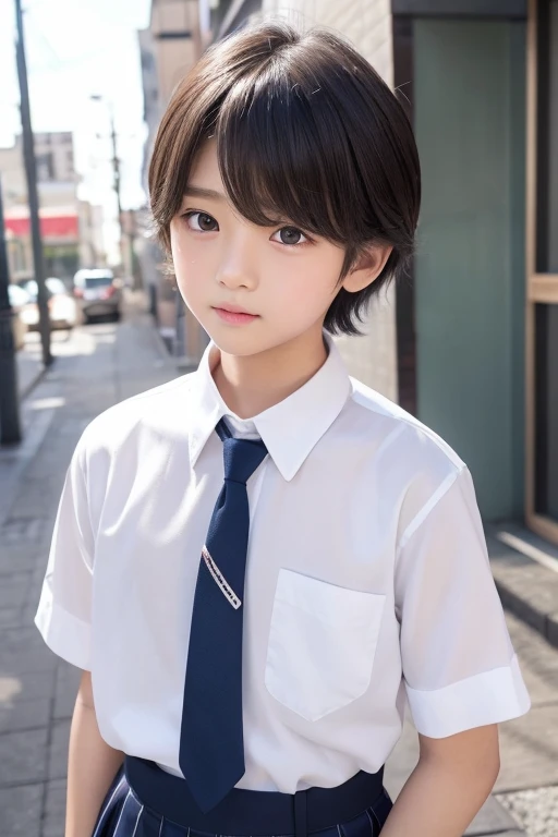 1 Very Cute Boy、12year old、short-hair、blondehair、with a blue background、The upper part of the body、facial close-up、eyes focus、Collared shirt、A smile、、(8K、Raw photography、top-quality、​masterpiece:1.2)、(realisitic、photoRealstic:1.3)、nffsw、Depth of field is deep、Wide light、highcontrast、(light glow:1.4)、chromatic abberation、foco nítido、RAW color photo、Film Still、lighting like a movie、8K resolution、