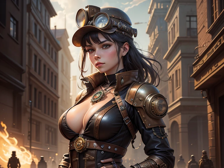 (((steampunk style))),pose sexy, big sagging breasts,camel toe,8k ultra realistic cg, picture-Perfect face, flawless, Clean, Masterpiece, professional artwork, famous work of art, Perfect face, beautiful face, pretty eyes, ((perfect female body)),big breasts, Alone, ,Skirt,,blush,((((seductive expression)))),extremely detailed_eyes,thick thighs,(Orange hair)), short hair, beautifully detailed background,depth of field,,bdsm,cutaneous denture,whole body,