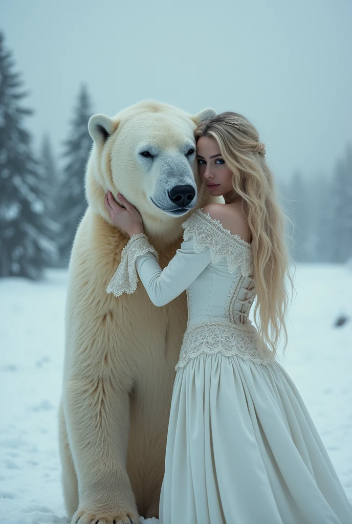 full body image,RUSSIA women are very beautiful.,Her face and mannerisms looked thrilling. LARGE BREASTS AND DETAILED CLEAVAGE NEXT TO A WHITE POLAR BEAR SCRATCHING HIS HEAD