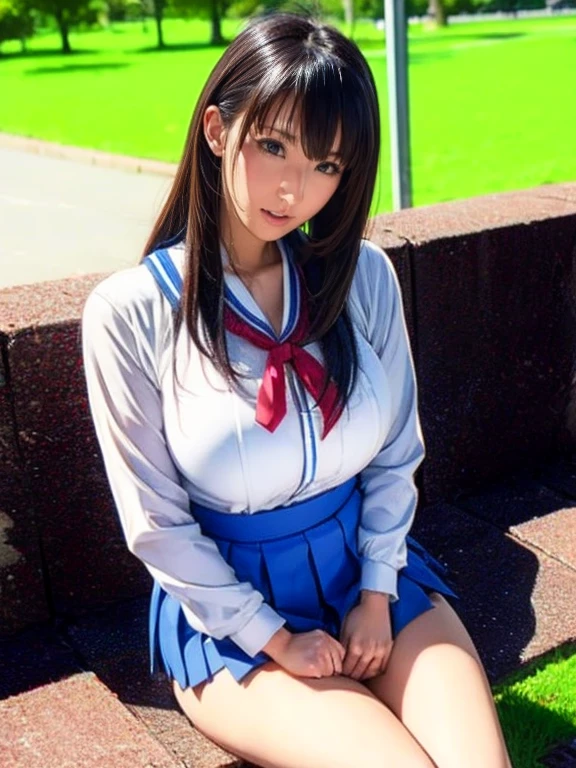  a blue Asian woman in a white uniform posing on a bench,  Japanese high school girl uniform ,  japanese school uniform,  japanese school uniformを着ている,  the principal is wearing a uniform  , 超  REAL SCHOOLGIRLS  , a hyper  REAL SCHOOLGIRLS  ,  in a strict school uniform  , Puella Magi uniform ,  girl in uniform  ,  REAL SCHOOLGIRLS  , Seifuku,  realistic young gravure idol 
