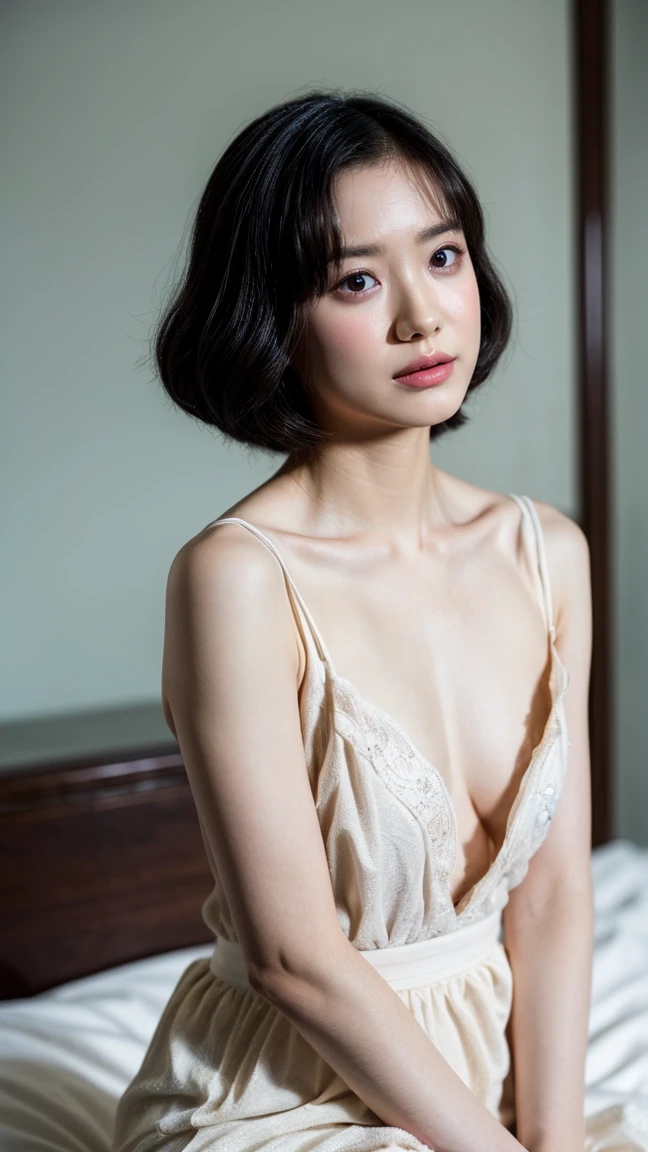 Small breasts, Expose, Short Hair. 1 female，30 years old，（Portrait in numbers：Mayu Yokota， Yuko Araki），black eye，Beautiful Face，（Thin skeletal surface+Delicate features、），Highly detailed face