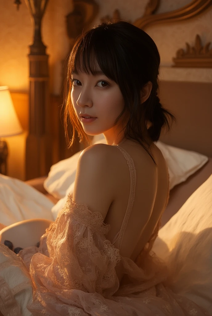 Modern room、quiet time at night、Beautiful woman resting in a sophisticated black and white room、short-haired、Beautiful Japanese actress nightwear、(realisitic、photoRealstic)