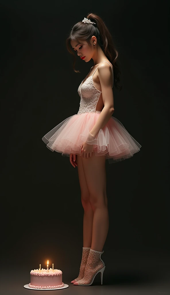 (best quality, 8k, 32k, masterpiece, ultra high definition:1.2), fashion model,18 years old,Sexy的眼睛, Sexy的嘴唇,Sexy的腿,Sexy的臀,Perfect skin,拥有fair skin的皮肤,((Chinese ballet dancer,Sexy:1.4)), ((Chinese ballet dancer脸,Sexy:1.4)),1 girl, double eyelids, champion,1.77 meters, (Sexy的腿,fair skin,focus,full of details,amazing attraction), Navel exposed,(beautiful pink shoes), ((Pink Navy Transparent Lace Bra)),((Pink navy see-through tight thong)),((Black navy sheer all-over tulle)),take off shoulders ,bare neck,凸起Sexy, stand, face camera,feet apart, huge stage, Chinese underwear series, NSFW, Full body frontal photo, see through,black background,Bottom light,bottom front view
