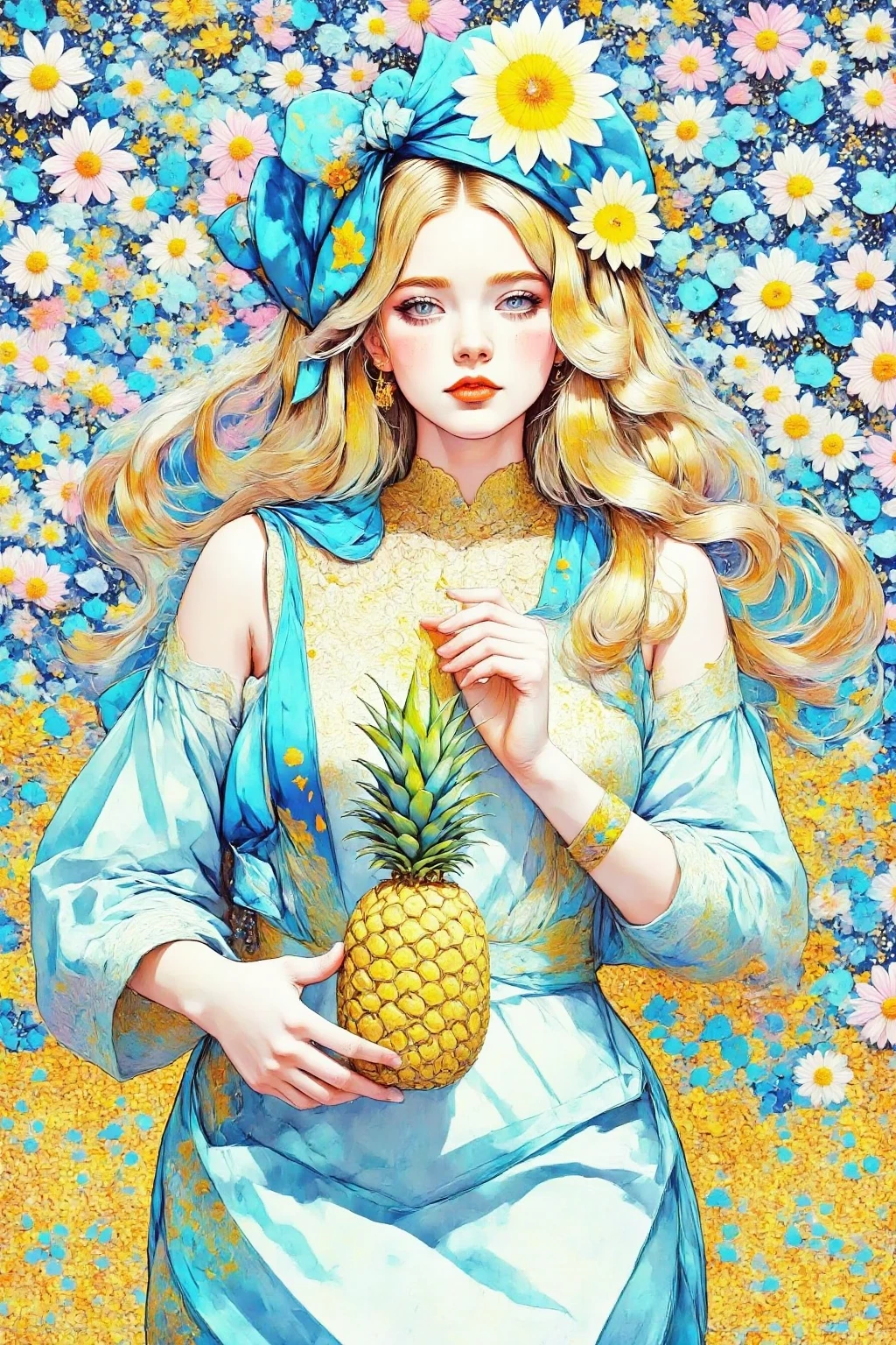 there is a コラージュ of a woman with a pineapple on a table, Pop Art Paintings  , Tumbler, futuristic,  colourful magazine collage,a contemporary artistic コラージュ,  Japanese 1 9 8 0's Album Cover ,  Postmodern Paintings ,  cut up collage 