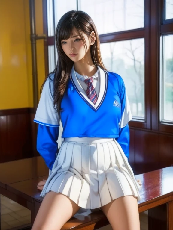  a blue Asian woman in a white uniform posing on a bench,   Japanese high school girl uniform ,   japanese school uniform,   japanese school uniformを着ている,  the principal is wearing a uniform  , 超  REAL SCHOOLGIRLS  , a hyper  REAL SCHOOLGIRLS  ,   in a strict school uniform   , Puella Magi uniform ,   girl in uniform  ,   REAL SCHOOLGIRLS  , Seifuku,    realistic young gravure idol   
