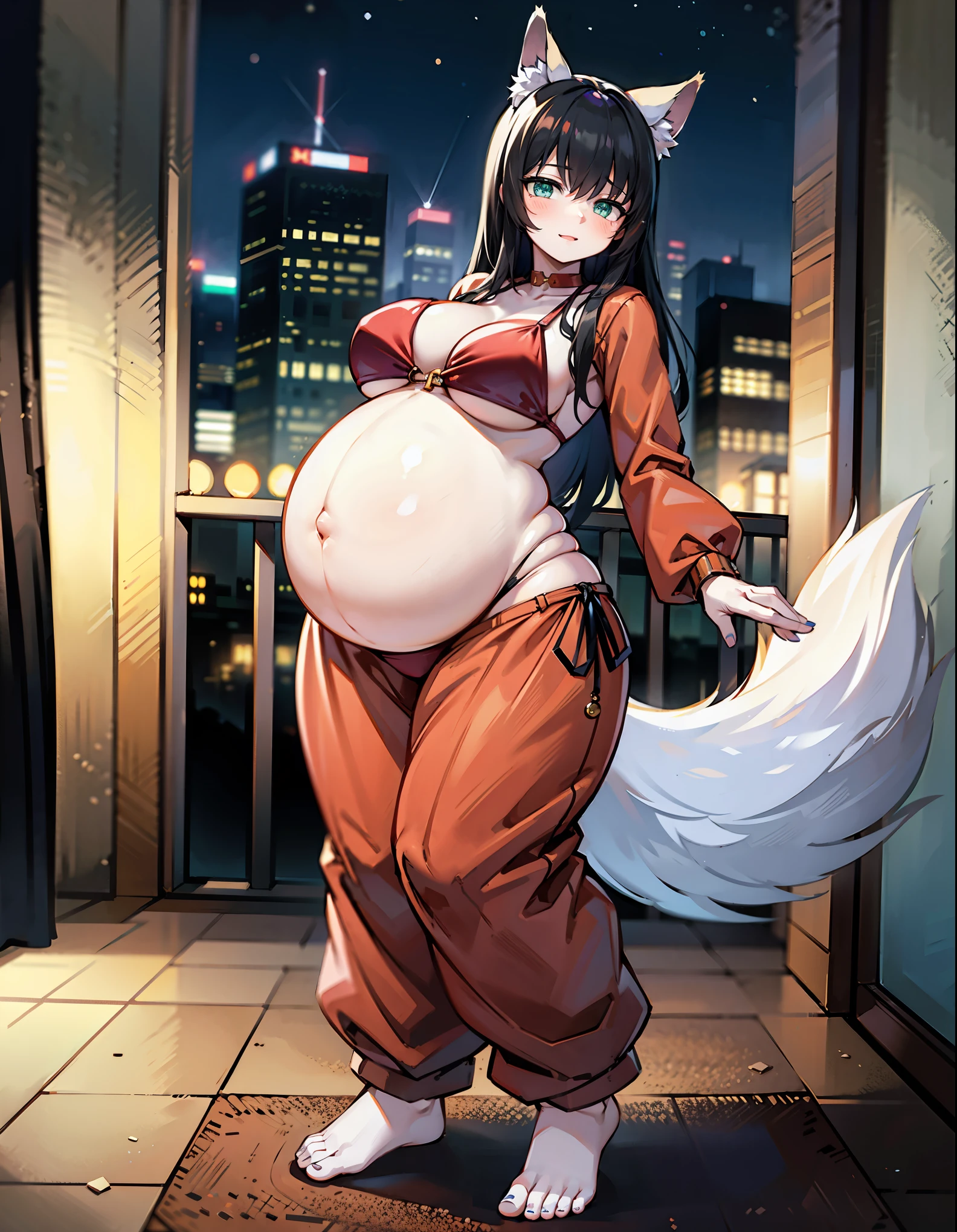 1girl,best quality,best resolution,(fluffy anthro furry :1.6),fox girl, orange hair,medium breasts,pink eyes,glowing eyes, medium hair,wavy hair,messy hair, fox ears, outside, night, street, alone,looking at viewer,heavy reath,very hot,full face blush,sakura petals floating in the wind,sparkling eyes,glistering eyes, (front view:1.3), (pregnant:1.4), shiny skin, orange skin, expressionless, skirt, skirt lift, full body