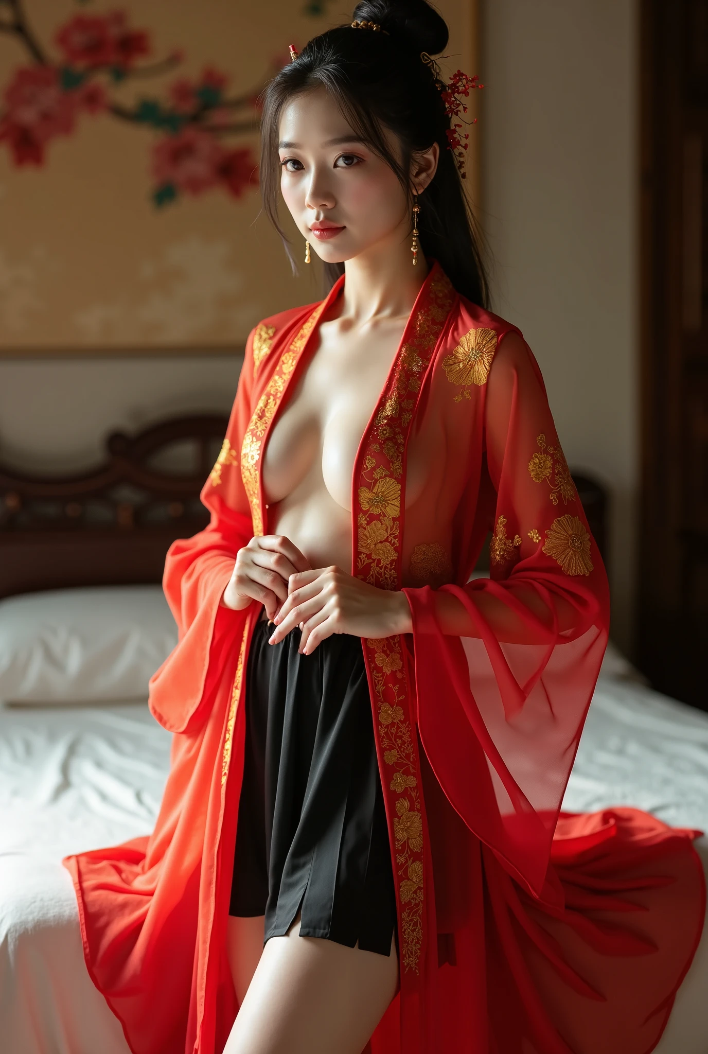 (masterpiece), best quality, expressive eyes, perfect face, black hair, long hair, eyelashes, yellow eyes, red lips (or) lipstick, smile, kimono, fingernails, Matured Japanese woman, nude, bare shoulders, snake, pale skin), ninja scrolls, 1993, Benisato, thin kimono, Full Frontal Nudity snake slit eyes, foot feet toes, snake girl, snakes, venomous snake, supranatural powers of snake, Yakuza, mistresses, tassel, snakes pet