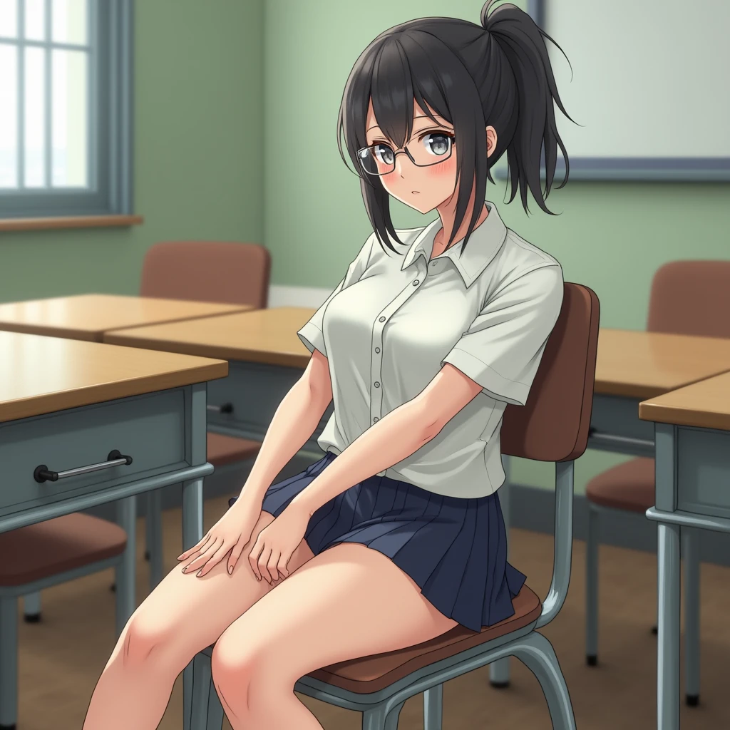 score_9, score_8_up, score_7_up, score_6_up, score_5_up, score_4_up, Hayase Nagatoro, 18 year old, medium breasts, portrait, pleaded skirt, skirt lift, panties, panties aside, looking at viewer, holding, classroom, futacock, big size penis, testicles, sagging testicles, futanari, flaccid penis, foreskin, pubic hair, focus on penis, sitting, legs spread, legs open, grabbing penis