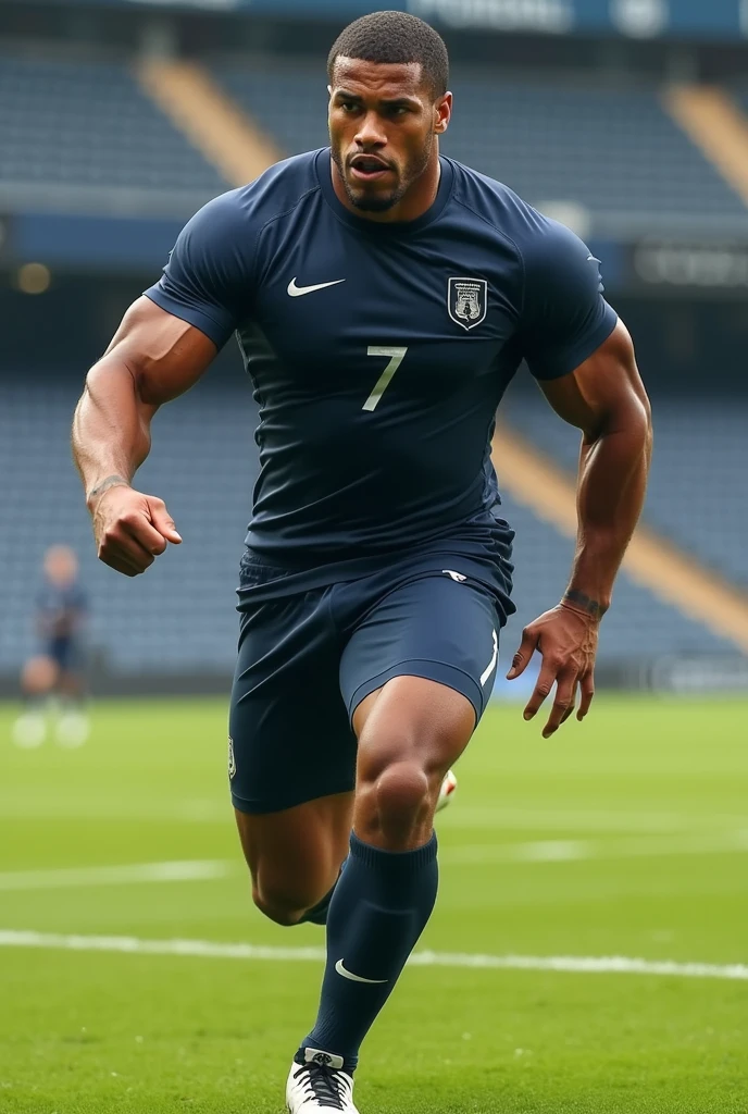 Imagine a shirtless brazilian soccer player wearing knee high socks and fingerless gloves