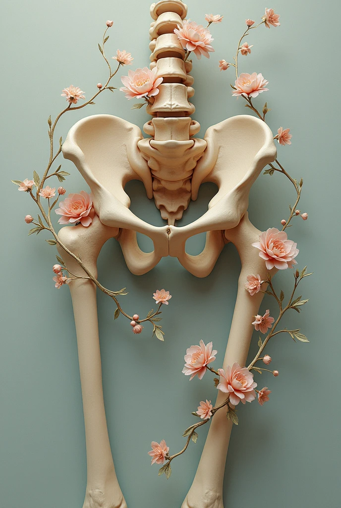Bone pelvis drawn decorated with flowers for logo