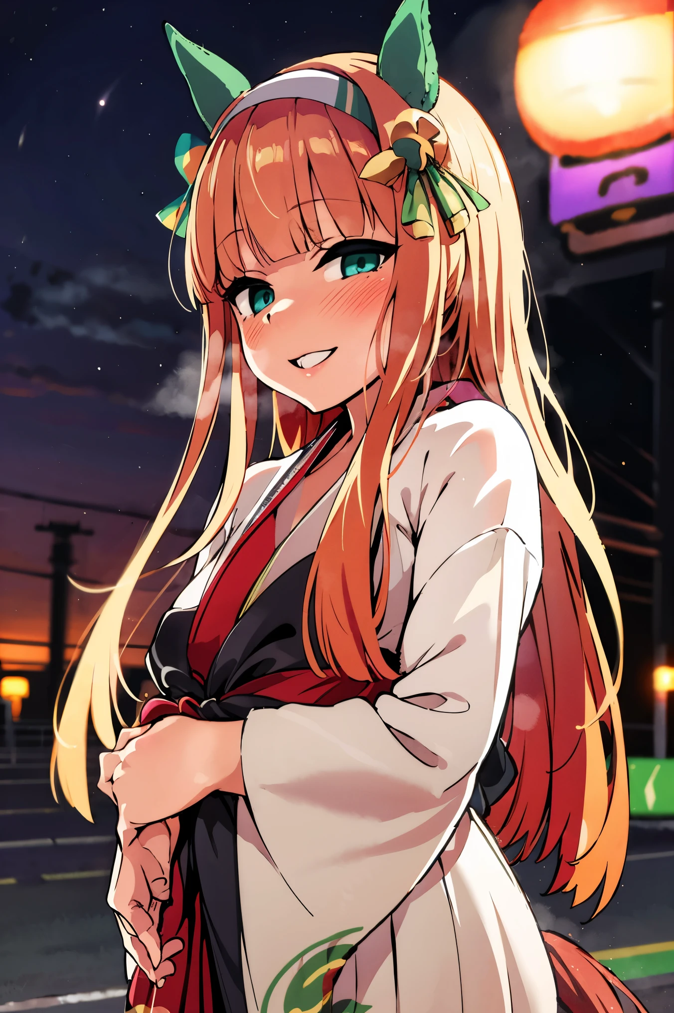 NSFW,masterpiece, top quality, high definition , very detailed , silence Suzuka \(Horse Girl\), kimono,yukata,Summer Festival,night, shy laugh 