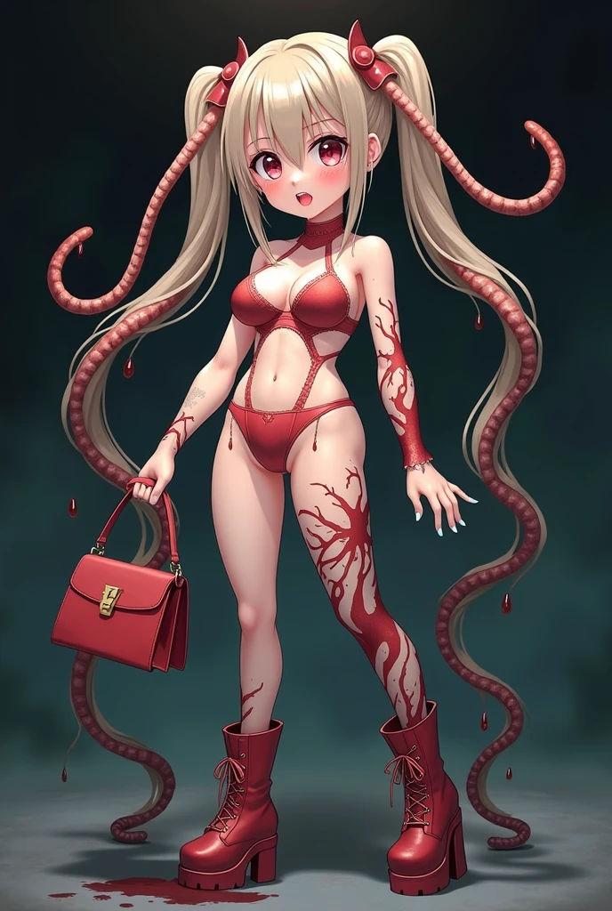 Best quality, High_Resolution.Parasites in girls，tentaculata，Red ,Dirty, Peeled skin, Guro,