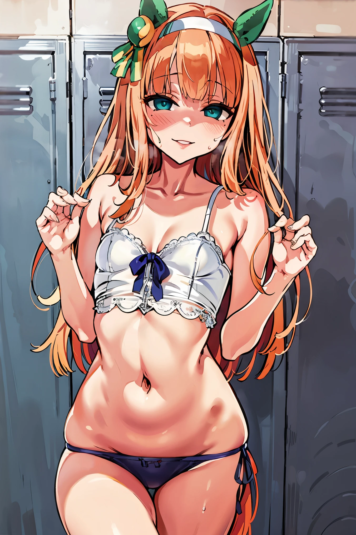 NSFW,masterpiece, top quality, high definition , very detailed , silence Suzuka \(Horse Girl\), fine lace bra,fine lace panties ,locker room