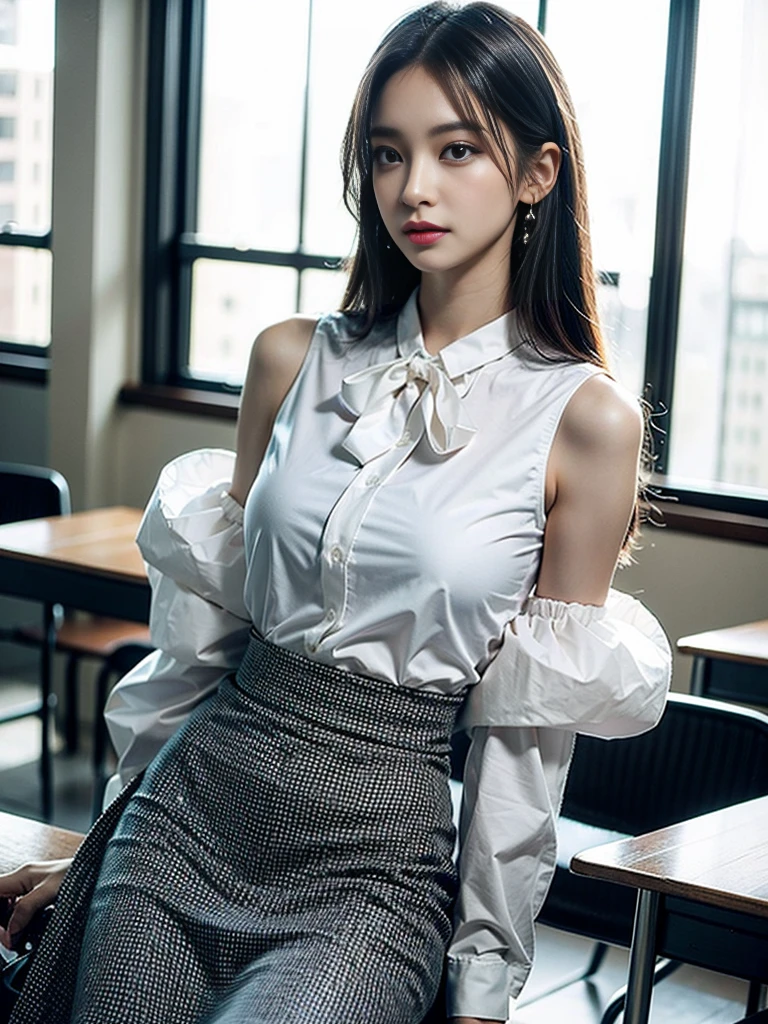 High Quality, Masterpiece, Highly Detailed, High Resolution, 4K, Ultra High Definition, Detailed Shadows, Ultra Realistic, Dramatic Lighting, 1girl, Solo, Detailed Face, Realistic Eyes, Realistic Skin, Dynamic Hair, Dynamic Pose, Dynamic Angle, White Flower Dress, White Background, ulzzang-6500-v1.1, (raw Photo:1.2), ( photorealistic:1.4), beautiful detailed girl, very detailed eyes and face, beautiful detailed eyes, ridiculous, incredibly ridiculous, huge file size, super detailed, high resolution, very detailed, best quality,
(Bright indoor), (soft light), (low contrast), (shallow depth of field), (portrait of a beautiful woman illuminated by gentle light), (extremely delicate and elegant depiction), (short length bangs), (hair color is a dark chestnut shade with a slight brown tone), (hair with a subtle and gentle wave), (small braids intricately woven on the side of long hair), (adorned with a thin ribbon), ( white blouse with small frills), (bow tie), (blue long skirt), (white short ankle socks), illustration, very detailed, CG, unified, 8k wallpaper, amazing, fine detail, best quality, Very detailed CG unified 8k wallpaper, face light, movie lighting, 1girl, s old, ((no panties)), ((dynamic pose))), (camel toe), (half), (bent knees and legs sitting))