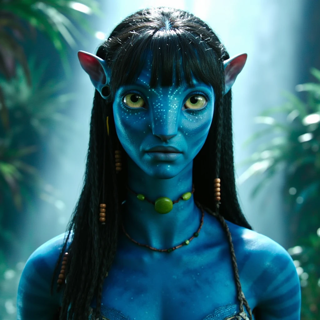 avtr:0.9, avatar style, portrait photo:1.6, 1girl:1, female, (asian, japanese), Rina Fukushi:1, gray skin color:1.0, (gray skin tone:1.3), shirome, (short hair:1.0), black hair color, (teen), teenage, wearing tribal clothing, wearing a top:1.3, wearing a loincloth, detailed eyes, toned body, muscled body, glowing, ethereal atmosphere, natural lighting, textured skin, otherworldly beauty, mesmerizing photography, (best quality, highres), vivid colors, ultrarealistic, skin details, striped skin, sfw, face close-up, (eyebrowless:1.0), ultradetailed body