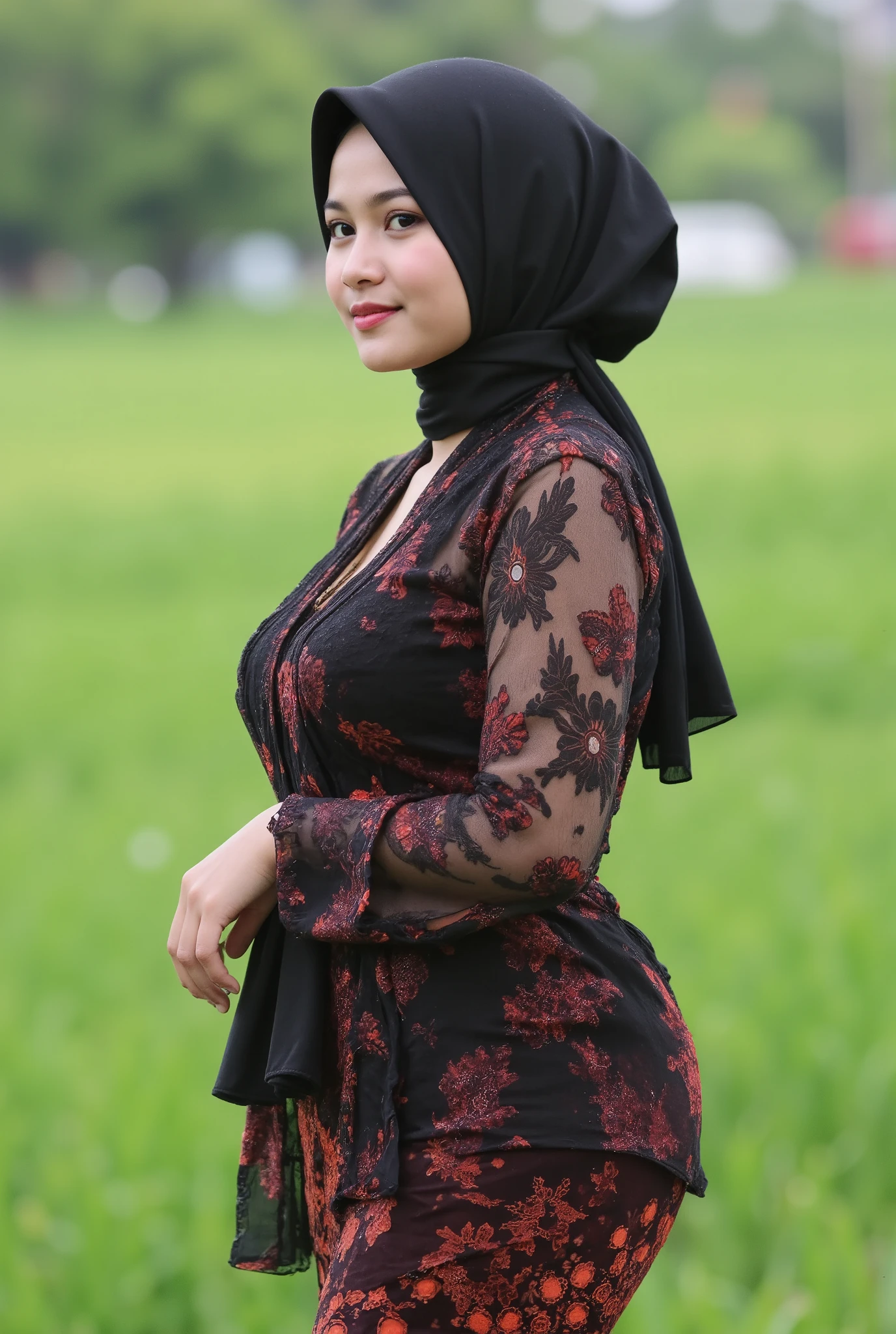 ,, photorealistic, hyper detailed, 8k, HDR, UHD, professional lighting, physically-based rendering, vivid colors, delicate hijab, modest, (((clothing, serene expression))), ((((very bigger tits)))), ((wide hips)), ((((((huge round breast)))))), , nude